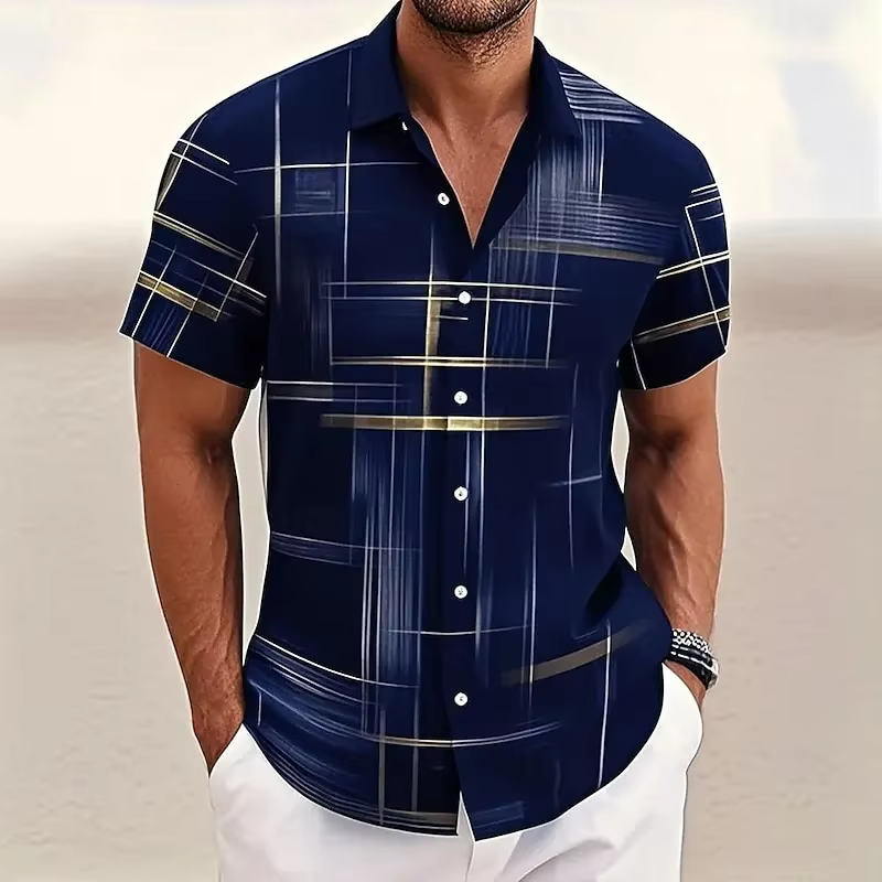 Ziani Metallic Grid Print Short Sleeve Shirt