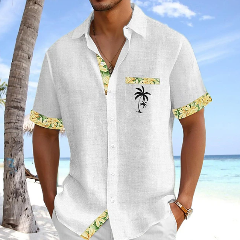 Ziani Tropical Palm Embroidered Button Shirt
