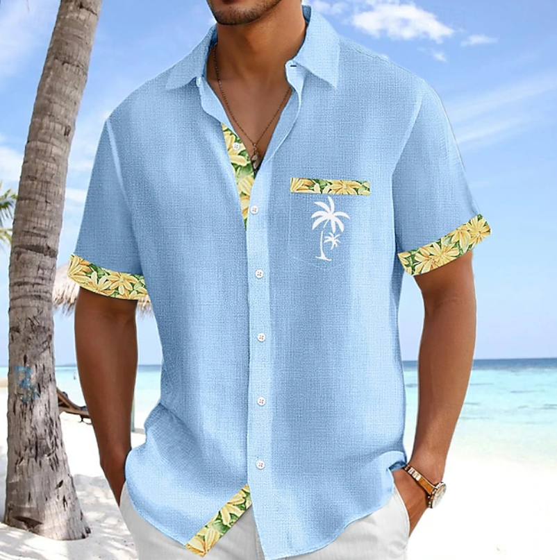 Ziani Tropical Palm Embroidered Button Shirt
