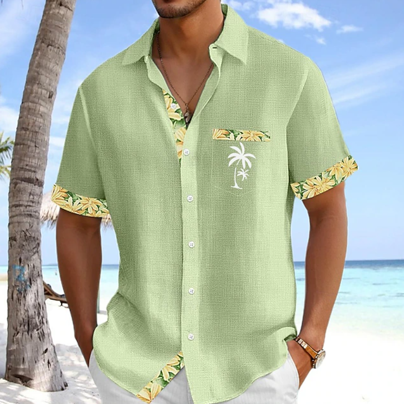 Ziani Tropical Palm Embroidered Button Shirt