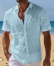 Ziani Linen Band Collar Short Sleeve Shirt