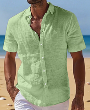 Ziani Linen Band Collar Short Sleeve Shirt