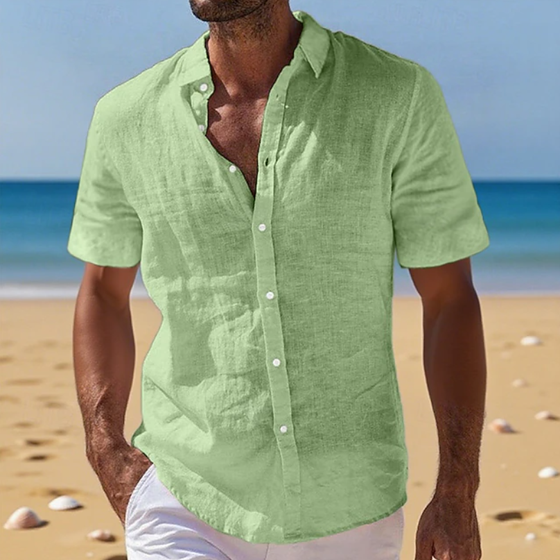 Ziani Linen Band Collar Short Sleeve Shirt