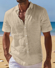 Ziani Linen Band Collar Short Sleeve Shirt