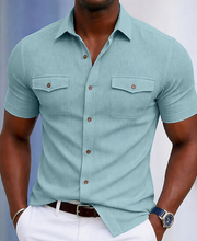 Ziani Ribbed Short Sleeve Pocket Button-Up Shirt
