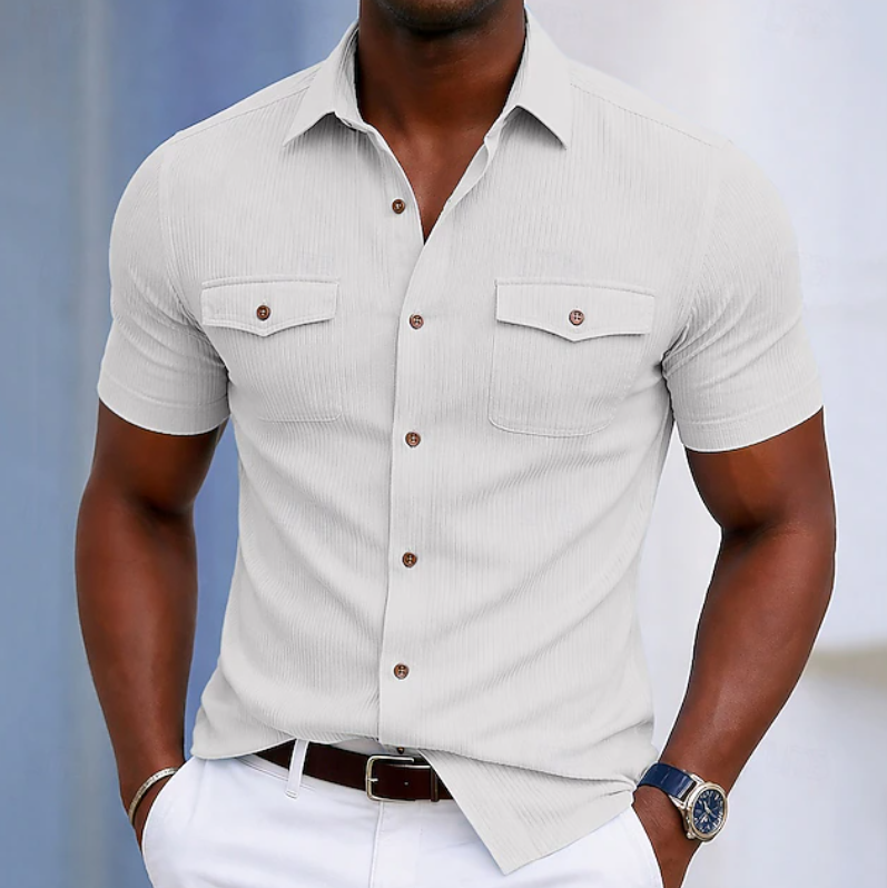 Ziani Ribbed Short Sleeve Pocket Button-Up Shirt
