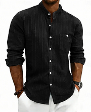 Ziani Striped Band Collar Long Sleeve Linen Shirt