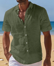 Ziani Linen Band Collar Short Sleeve Shirt