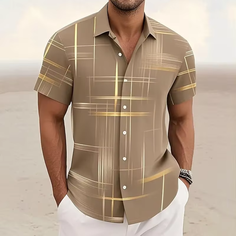Ziani Metallic Grid Print Short Sleeve Shirt