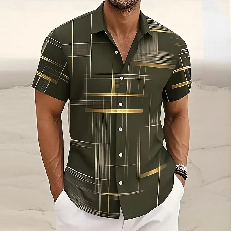 Ziani Metallic Grid Print Short Sleeve Shirt
