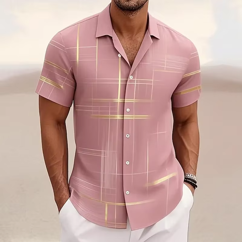 Ziani Metallic Grid Print Short Sleeve Shirt