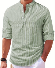 Ziani Striped Band Collar Long Sleeve Popover Shirt